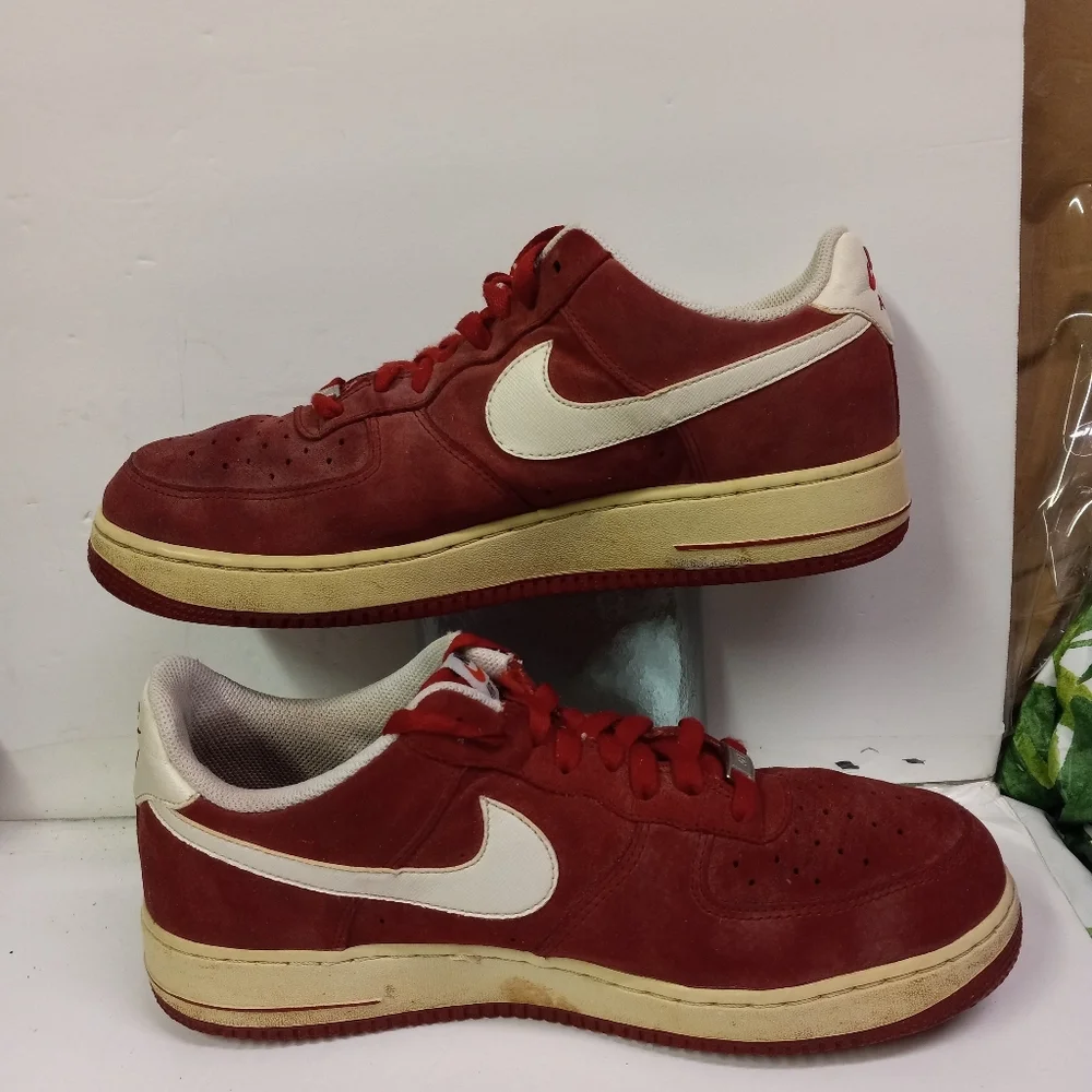 Nike Air Force1 Sneakers  Mens  Red Suede Leather Swoosh Size 11